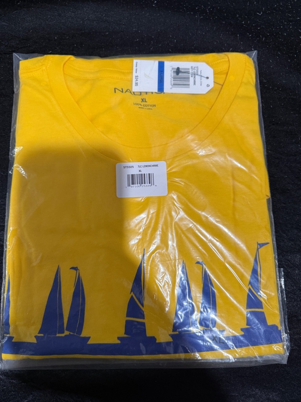Nautica Men’s Lemon Yellow Crew-Neck T-Shirt with Sailboat Graphic